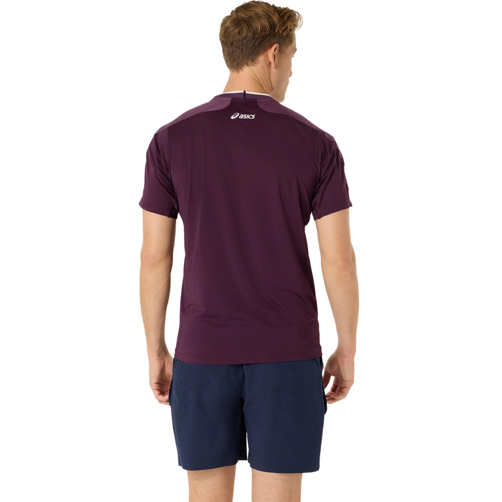 Haut homme à manches courtes jacquard assorti, couleur aubergine