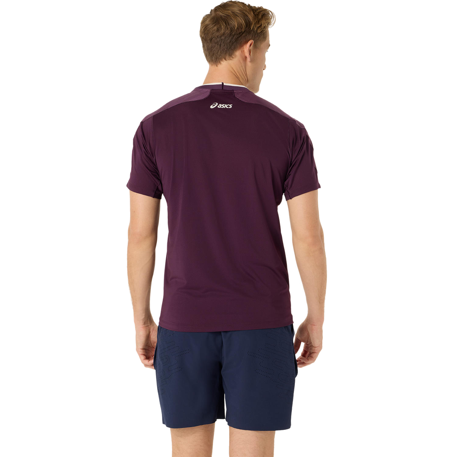 Haut homme à manches courtes jacquard assorti, couleur aubergine