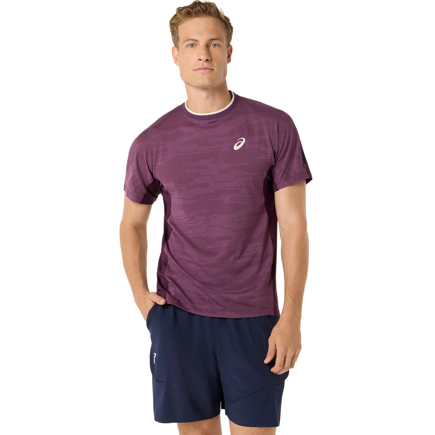 Match Jacquard SS Top Herren Aubergine