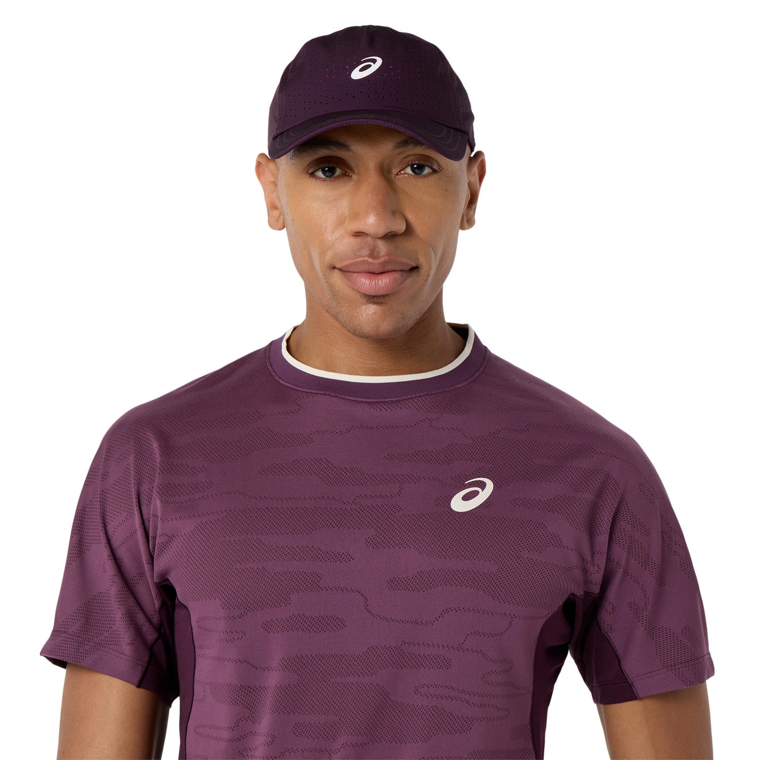 Haut homme à manches courtes jacquard assorti, couleur aubergine