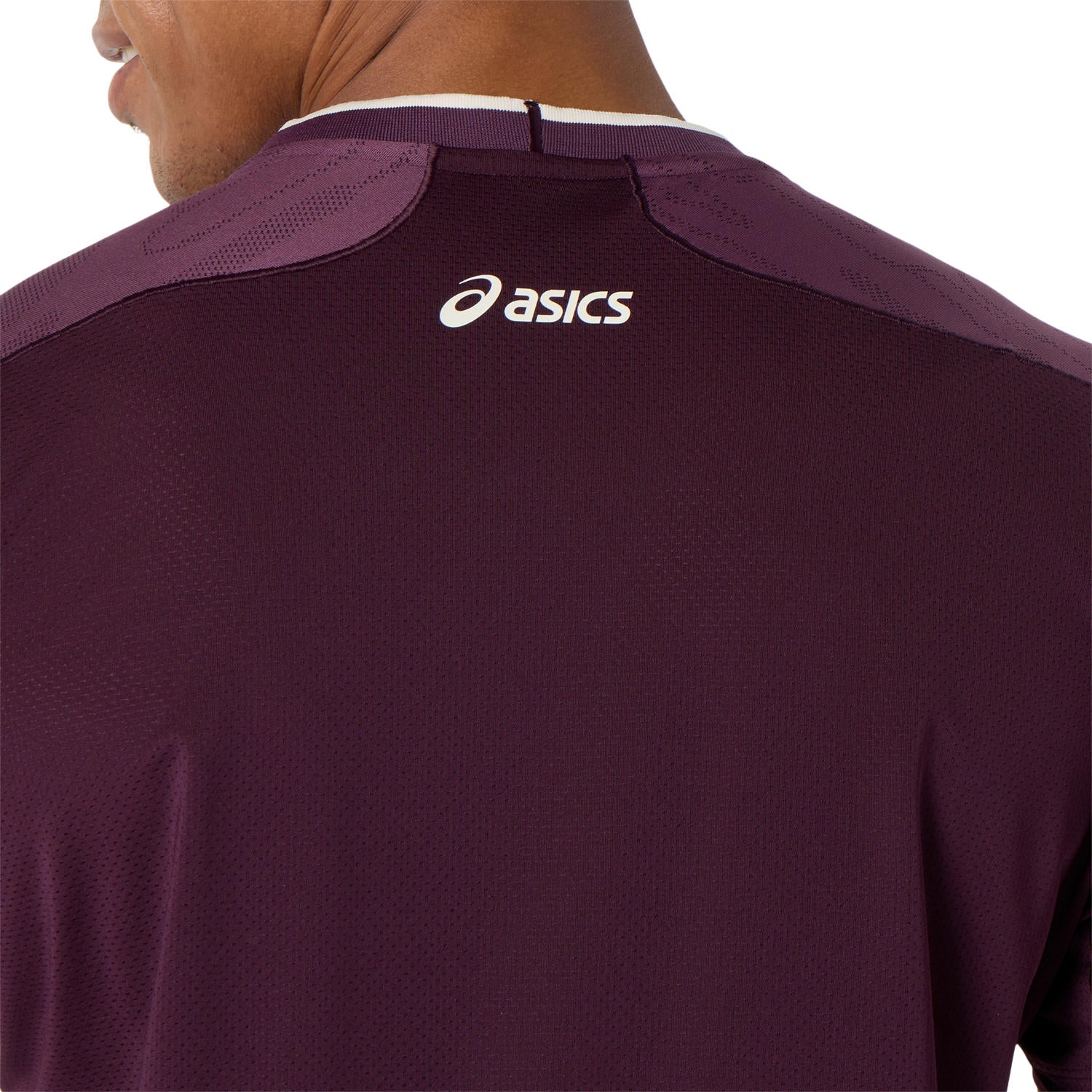 Haut homme à manches courtes jacquard assorti, couleur aubergine