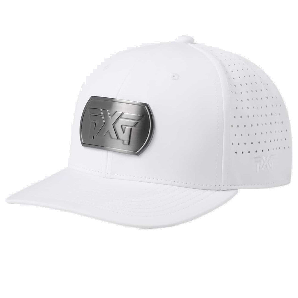 Dog Tag Structured Low Crown Snapback Cap White/Black Chrome