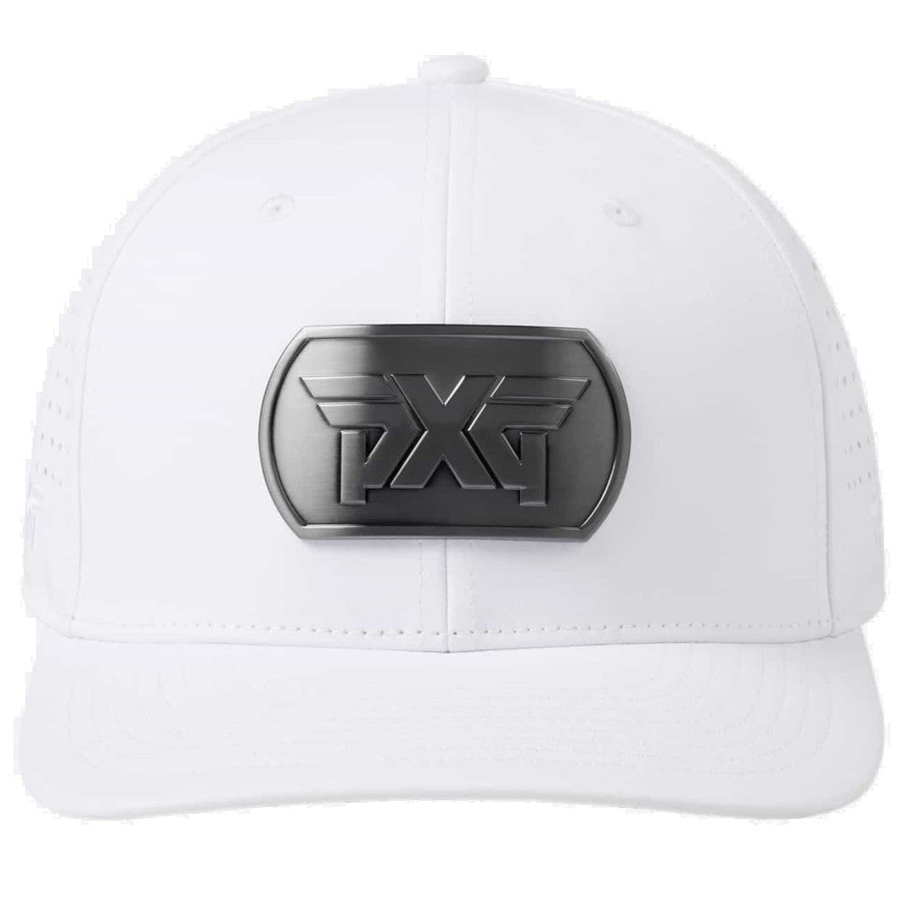 Dog Tag Structured Low Crown Snapback Cap White/Black Chrome