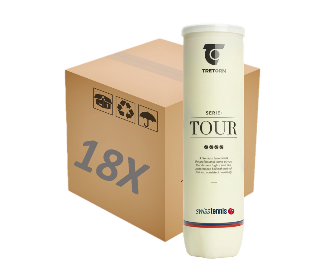 Tretorn Serie+ Tour Swiss Tennis, boîte de 18 tubes de 4 balles