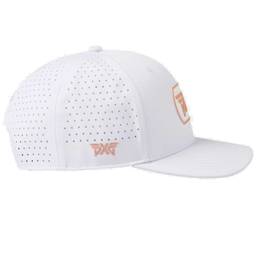 Dog Tag Structured Low Crown Snapback Cap Weiss/Orange