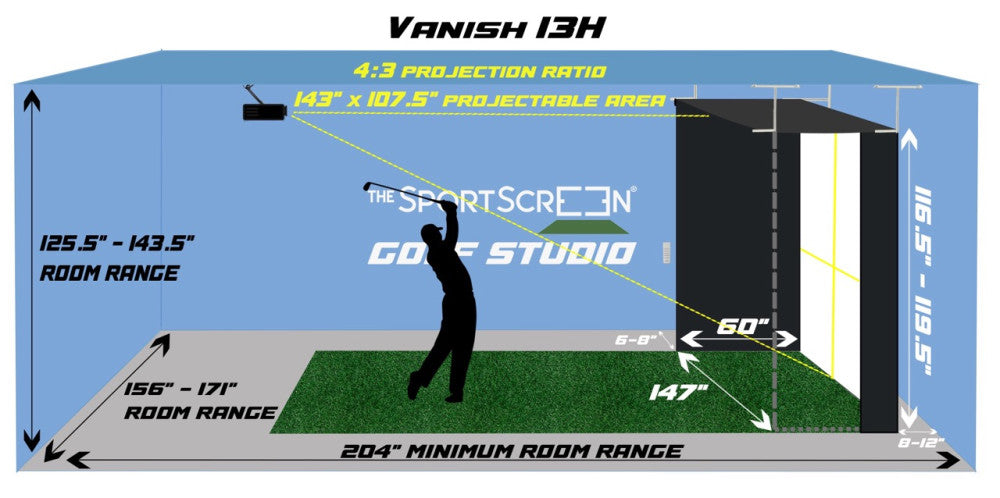 Vanish 13 Retractable Golf Simulator Studio 3.7 x 3 x 1.5 m Remote Control