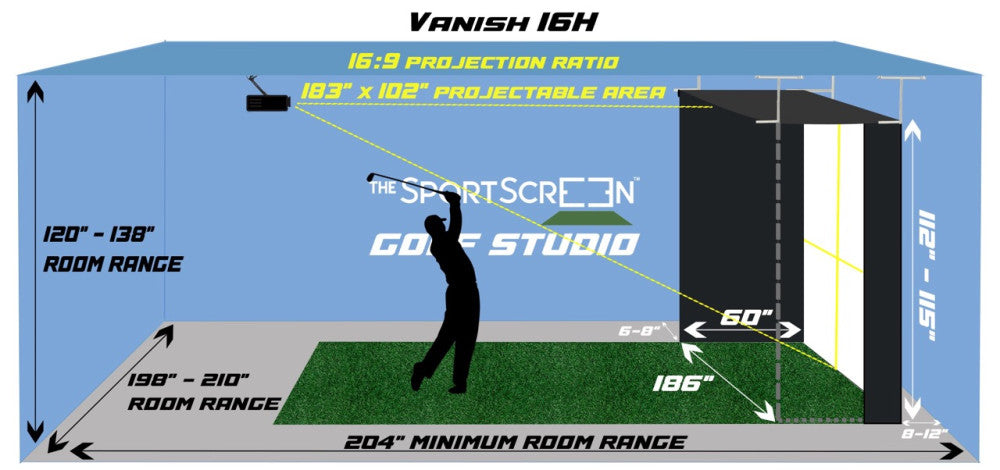 Vanish 16 einfahrbares Golfsimulator-Studio 4,7 x 3 x 1,5 m Handkurbel