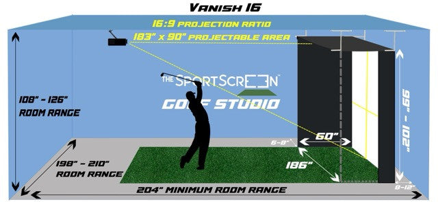 Vanish 16 einfahrbares Golfsimulator-Studio 4,7 x 2,6 x 1,5 m Fernbedienung